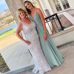 Kennedy Blue Devin-Beaded gown in Sage green, size six, unaltered, worn once